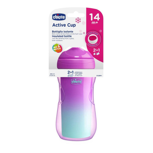 CHICCO Hrneček Active termo s tvrdým náustkem 266 ml, ružový 14m+ CHICCO Hrneček Active termo s tvrdým náustkem 266 ml, ružový 14m+