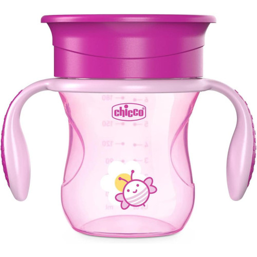 CHICCO Hrneček Perfect 360 s držadly 200 ml růžový 12m+ CHICCO Hrneček Perfect 360 s držadly 200 ml růžový 12m+