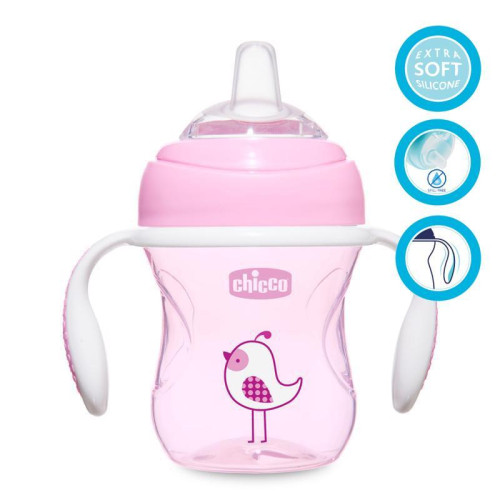 CHICCO Hrneček učící Transition s držadly 200 ml růžový 4m+ CHICCO Hrneček učící Transition s držadly 200 ml růžový 4m+