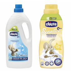 CHICCO Prací gel Baby Sensitive 1,5 l + Aviváž Baby Sensitive koncentrovaná Jemný dotek 750 ml