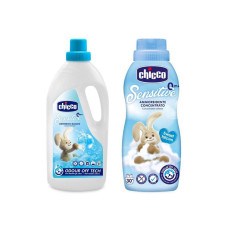 CHICCO Prací gel Baby Sensitive 1,5 l + Aviváž Baby Sensitive koncentrovaná Sladký pudr 750 ml