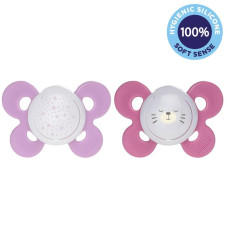 CHICCO Dudlík Physio Comfort silikon noční 16-36m dívka - hvězdy/méďa 2 ks