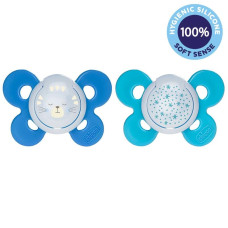 CHICCO Dudlík Physio Comfort silikon noční 16-36m chlapec - kočka/hvězdy 2 ks