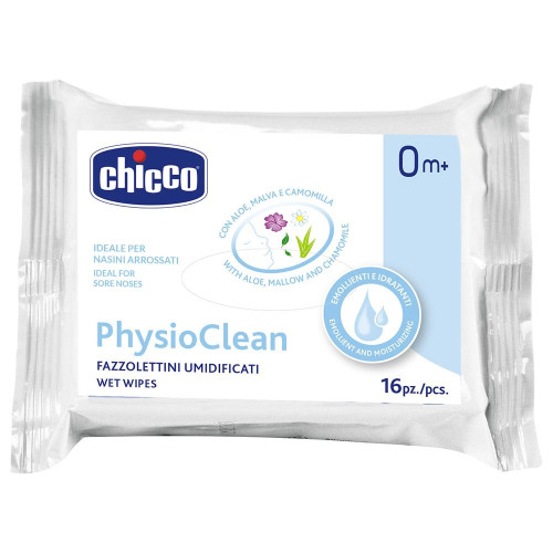 CHICCO Ubrousky vlhčené Physioclean na čištění nosánku 16 ks 0m+ CHICCO Ubrousky vlhčené Physioclean na čištění nosánku 16 ks 0m+