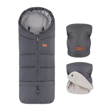PETITE&MARS Set zimní fusak Jibot 3v1 + rukavice na kočárek Jasie Charcoal Grey