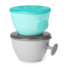 SKIP HOP Misky s víkem a držákem Easy Grab Grey,Teal 2 x 240 ml, 3m+