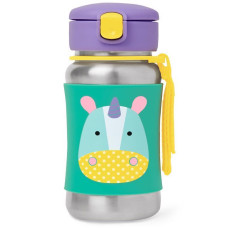 SKIP HOP Zoo Láhev s brčkem na vodu nerez Jednorožec 12m+