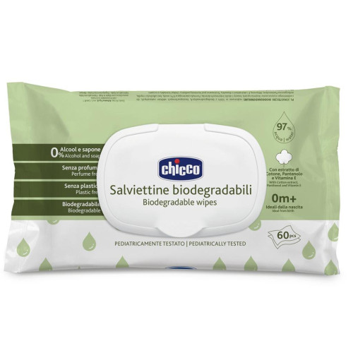 CHICCO Dětské vlhčené ubrousky bez obsahu plastů 60 ks CHICCO Dětské vlhčené ubrousky bez obsahu plastů 60 ks