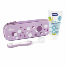 CHICCO Set zubní kartáček a pasta v pouzdře Always smiling Lilac, 6m+