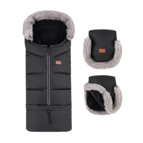 PETITE&MARS Set zimní fusak Arctic 4v1 + rukavice na kočárek Furry Forever Black PETITE&MARS Set zimní fusak Arctic 4v1 + rukavice na kočárek Furry Forever Black