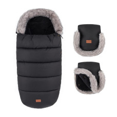 PETITE&MARS Set zimní fusak Comfy 4v1 + rukavice na kočárek Furry Forever Black