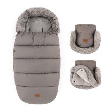 PETITE&MARS Set zimní fusak Comfy 4v1 + rukavice na kočárek Furry Mocha Mousse