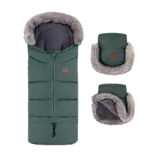 PETITE&MARS Set zimní fusak Arctic 4v1 + rukavice na kočárek Furry Veritable Khaki