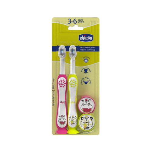 CHICCO Set zubních kartáčků pro děti Hippo-Panda 3-6r, 2ks CHICCO Set zubních kartáčků pro děti Hippo-Panda 3-6r, 2ks