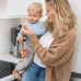 BABYONO Bryndák měkký plastový s kapsou bez BPA blue 6m+ BABYONO Bryndák měkký plastový s kapsou bez BPA blue 6m+