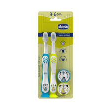 CHICCO Set zubních kartáčků pro děti Tiger-Panda 3-6r, 2ks