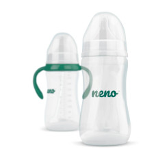 NENO Láhev na krmení a učení pití s ​​rukojeťmi a sacím systémem antikoliková 300 ml