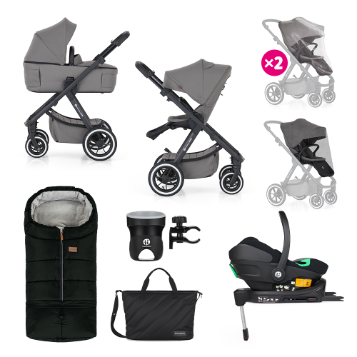 PETITE&MARS Kočárek kombinovaný ICON 2v1 Dove Grey XXL AIR + Core Pro i-Size Black Grey + Báze PETITE&MARS Kočárek kombinovaný ICON 2v1 Dove Grey XXL AIR + Core Pro i-Size Black Grey + Báze