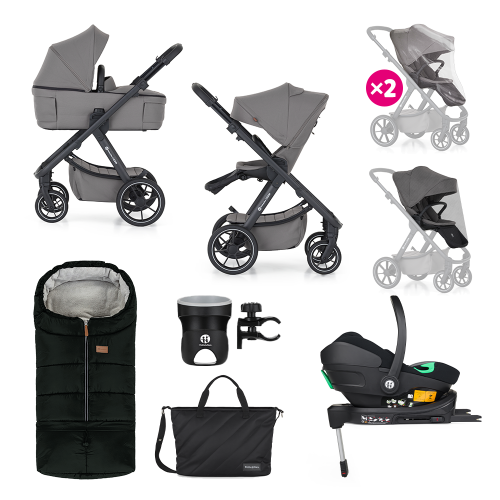 PETITE&MARS Kočárek kombinovaný ICON 2v1 Dove Grey XXL RWS + Core Pro i-Size Black Grey + Báze PETITE&MARS Kočárek kombinovaný ICON 2v1 Dove Grey XXL RWS + Core Pro i-Size Black Grey + Báze