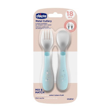CHICCO Lžička a vidlička nerez - teal, 18m+
