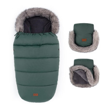 PETITE&MARS Set zimní fusak Comfy 4v1 + rukavice na kočárek Furry Veritable Khaki