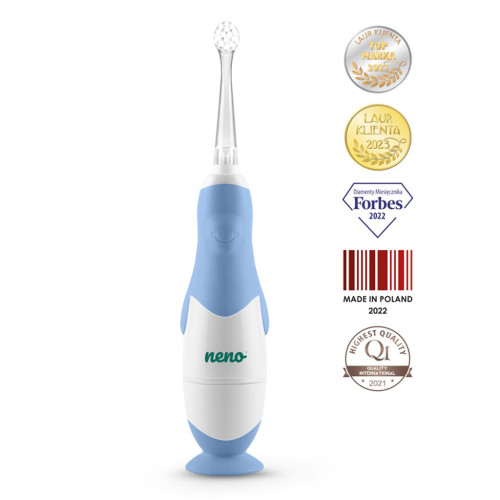 NENO Kartáček zubní Denti Blue elektronický pro děti 3–36 měsíců s LED světlem a 4 nástavci NENO Kartáček zubní Denti Blue elektronický pro děti 3–36 měsíců s LED světlem a 4 nástavci