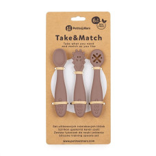 PETITE&MARS Set 3 ks silikonových tréninkových lžiček Take&Match Velvet Latte 6m+