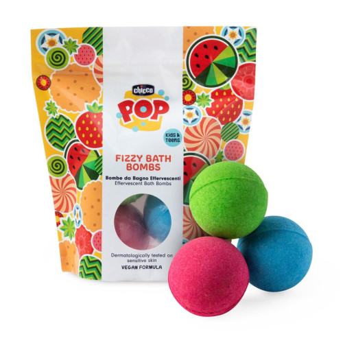 CHICCO Šumivé koupelové bomby POP pro děti a teenagery 3 ks CHICCO Šumivé koupelové bomby POP pro děti a teenagery 3 ks
