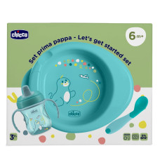 CHICCO Startovní set - talíř, láhev a lžička blue 6m+