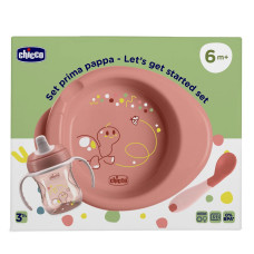 CHICCO Startovní set - talíř, láhev a lžička pink 6m+