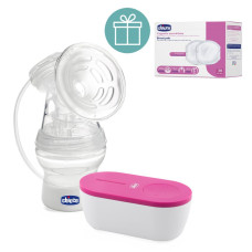 CHICCO Odsávačka mateřského mléka elektrická Travel Pink USB + CHICCO Vložky do podprsenky 30ks