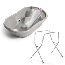 OK BABY SET Vanička rostoucí protiskluzová Onda Evolution 0–12m Grey + Kovový stojan na vanu