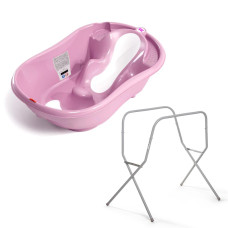 OK BABY SET Vanička rostoucí protiskluzová Onda Evolution 0–12m Pink + Kovový stojan na vanu