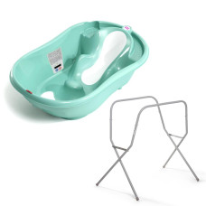 OK BABY SET Vanička rostoucí protiskluzová Onda Evolution 0–12m Sky blue + Kovový stojan na vanu