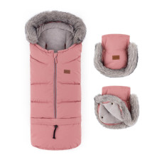PETITE&MARS Set zimní fusak Arctic 4v1 + rukavice na kočárek Furry Old Rose