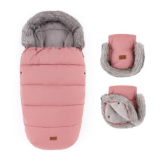 PETITE&MARS Set zimní fusak Comfy 4v1 + rukavice na kočárek Furry Old Rose