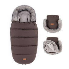 PETITE&MARS Set zimní fusak Comfy 4v1 + rukavice na kočárek Furry Rich Brown