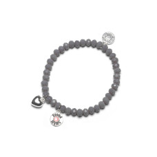Proud MaMa Náramek Charm s růžovým kamínkem šedý 383