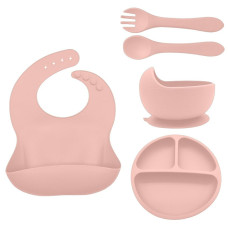 Fillikid Dětská jídelní sada silikon 4-dílný set pink
