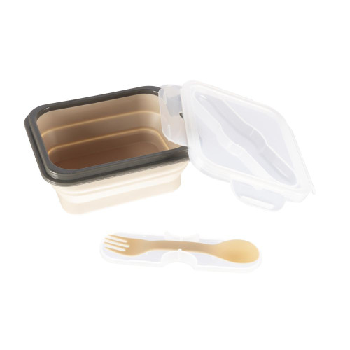 Silikonový svačinový box s příborem malý, Sand Beige Silikonový svačinový box s příborem malý, Sand Beige