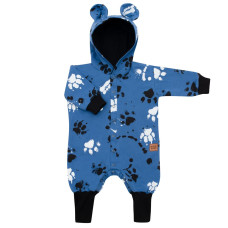 Kojenecký bavlněný overal s kapucí a oušky New Baby tlapka modrý