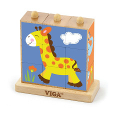 Dřevěné puzzle kostky na stojánku Viga Zoo