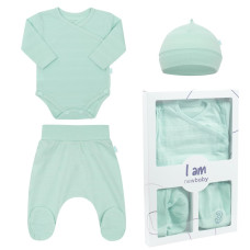 3-dílná kojenecká soupravička do porodnice New Baby I AM mátová