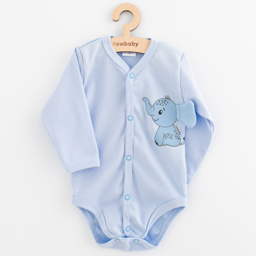 Kojenecké celorozepínací body s dlouhým rukávem New Baby Happy Elephant blue Kojenecké celorozepínací body s dlouhým rukávem New Baby Happy Elephant blue