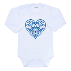 Dětské body s potiskem New Baby Lidový vzor modré srdíčko