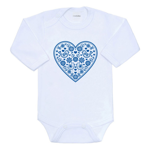 Dětské body s potiskem New Baby Lidový vzor modré srdíčko Dětské body s potiskem New Baby Lidový vzor modré srdíčko