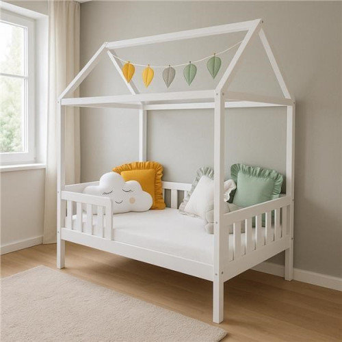 Dětská postel domeček se zábradlím a roštem New Baby CASTELLO 180x90 cm bílá Dětská postel domeček se zábradlím a roštem New Baby CASTELLO 180x90 cm bílá