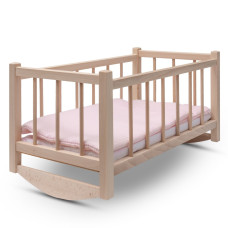 Dřevěná postýlka-kolébka pro panenky s povlečením Baby Mix