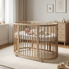 Dětská rostoucí postýlka 3v1 oválná + matrace New Baby ořechová