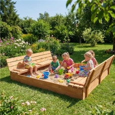 Dětské dřevěné pískoviště s poklopem a lavičkami Baby Mix 180x180 cm